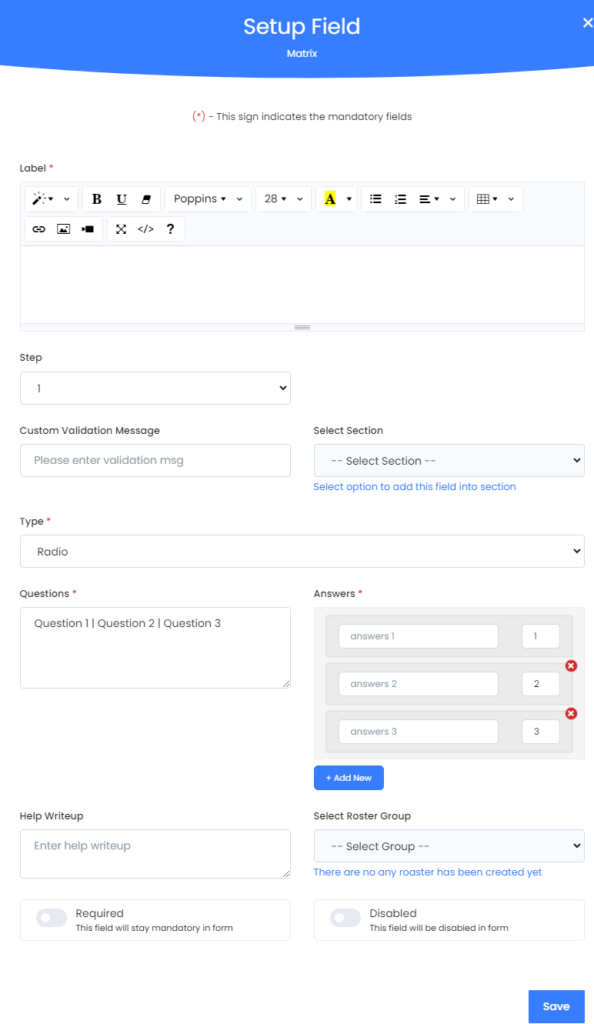 Mastersurvey.ai - Help - Choices Option - Matrix