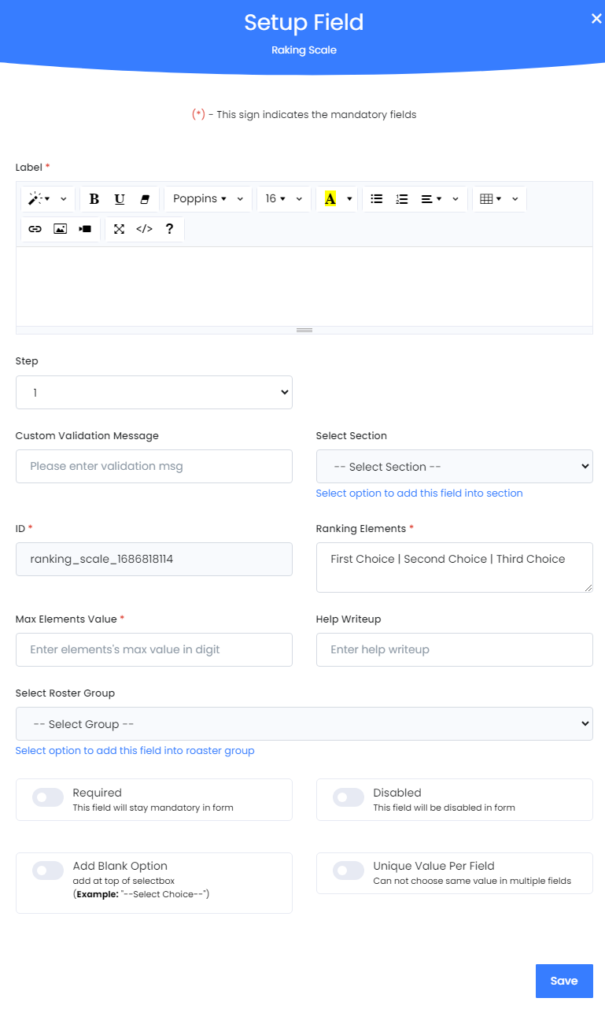 Mastersurvey.ai - Help - Choices Option - Rankings Scale