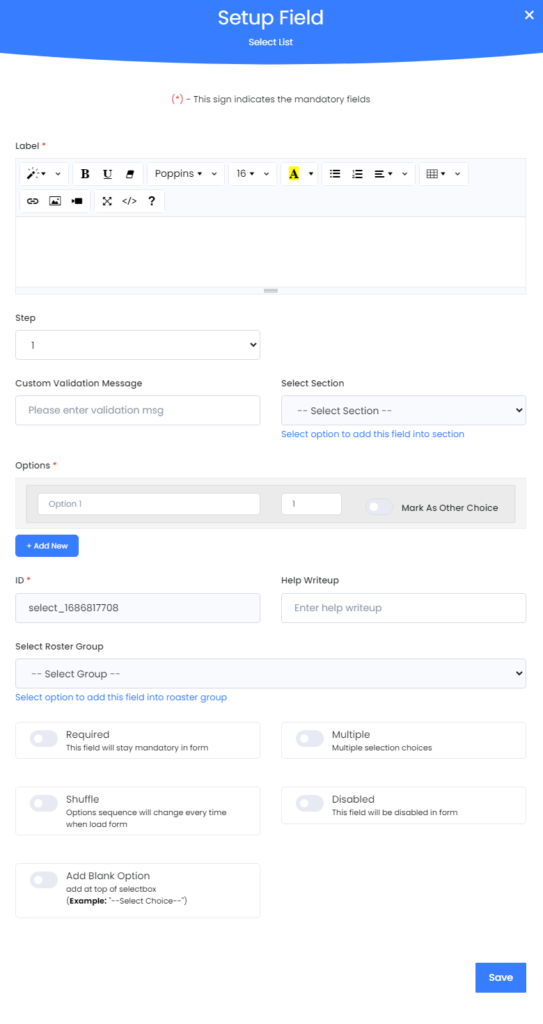 Mastersurvey.ai - Help - Choices Option - Select Boxes/Combo Boxes/Drop Down Menu